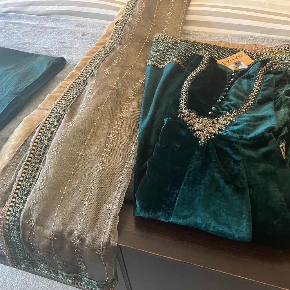 Maria B. Teal Velvet dress